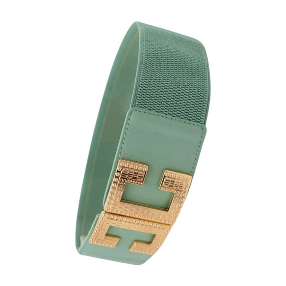 Women Mint Blue Green Color Elastic Fashion Belt Gold Metal C Buckle Fit S M - Picture 11 of 17
